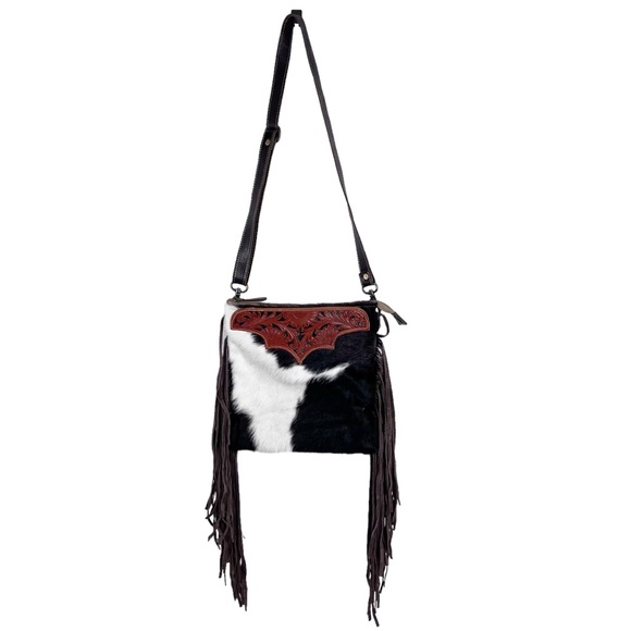 Myra Bag Handbags - MYRA Sulit S-4388 Crossbody Western Purse with leather fringe & hand tooled